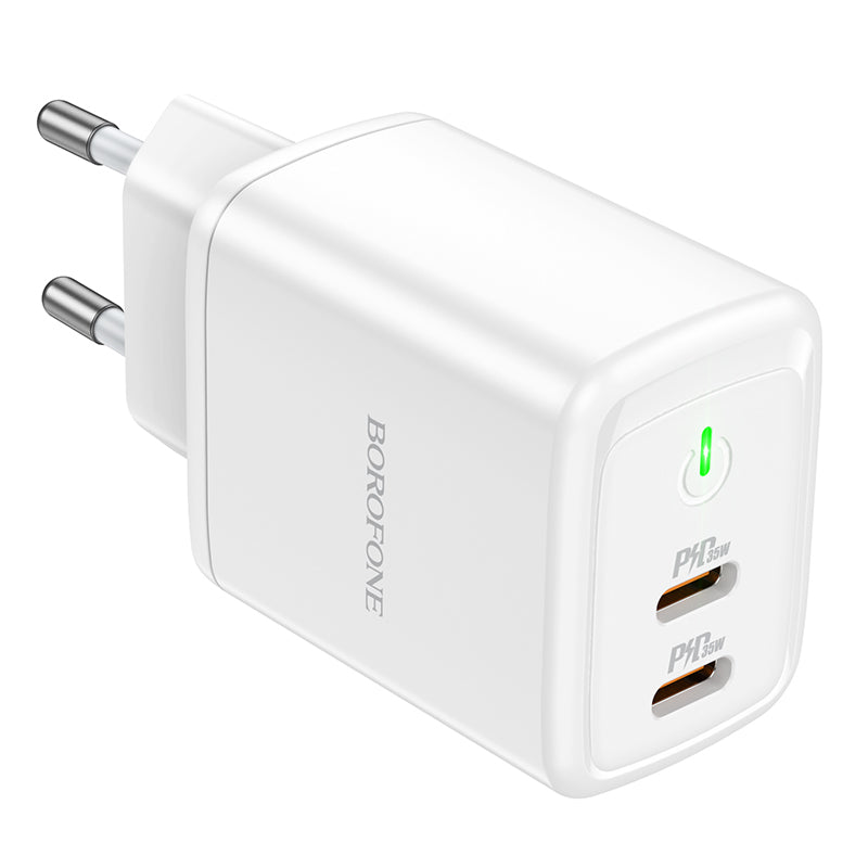 Borofone BN9 hálózati töltő, 35W, 3A, 2 x USB-C, Fehér