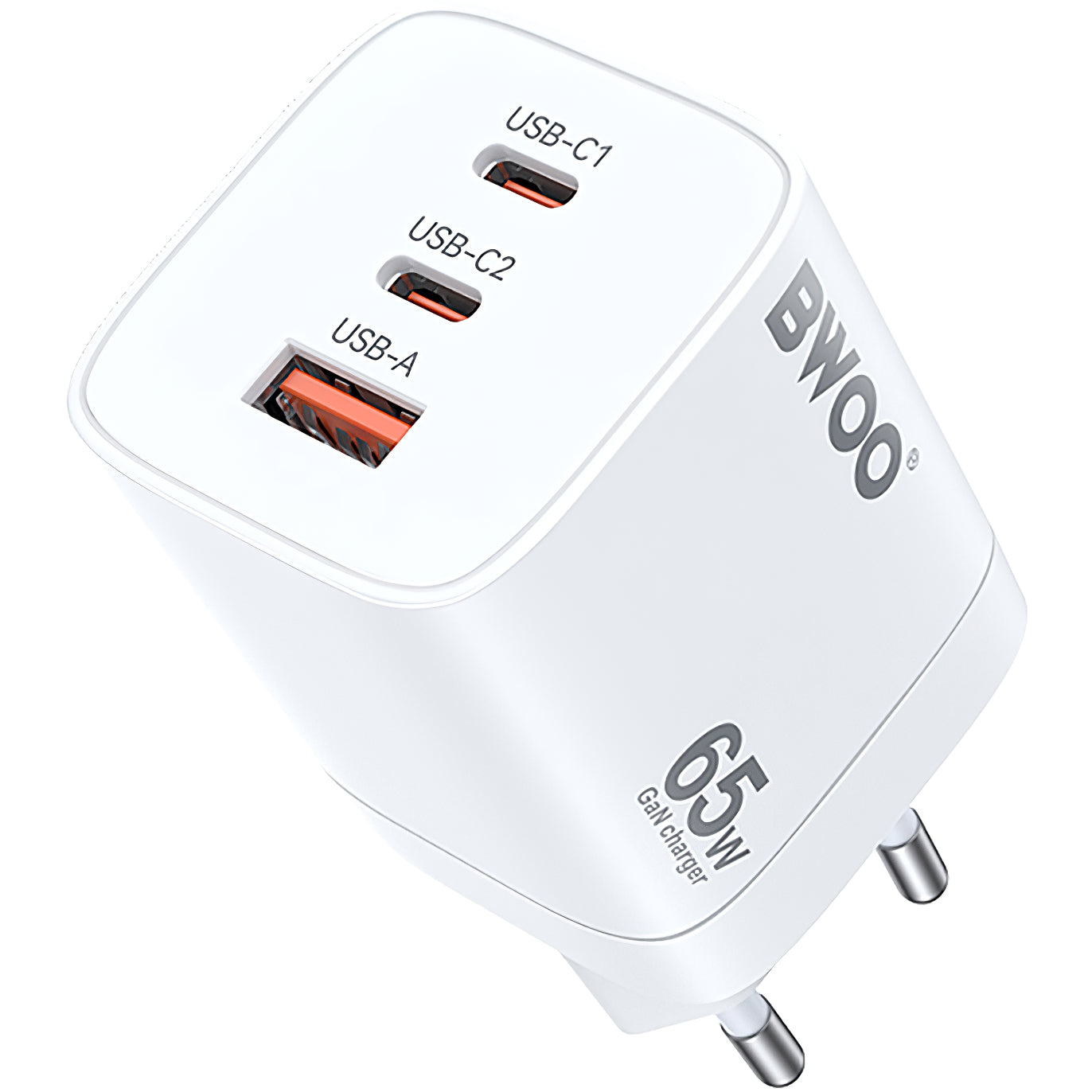 BWOO CDA147 hálózati töltő, 65W, 4.5A, 1 x USB-A - 2 x USB-C, Fehér