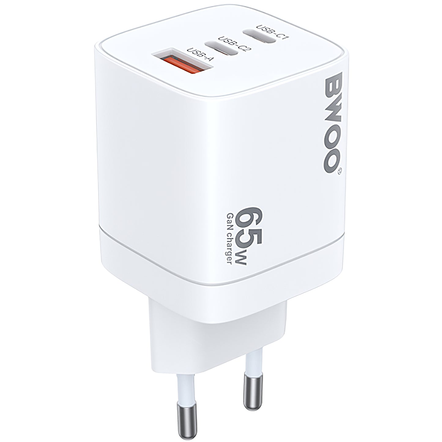 BWOO CDA147 hálózati töltő, 65W, 4.5A, 1 x USB-A - 2 x USB-C, Fehér