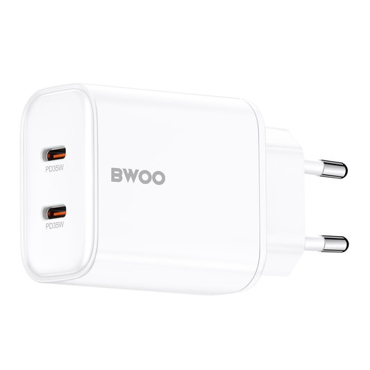 BWOO CDA206 hálózati töltő, 35W, 3A, 2 x USB-C, Fehér
