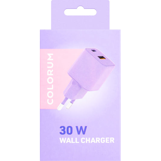 Colourum CLS30-AC-09 hálózati töltő, 30W, 3A, 1 x USB-A - 1 x USB-C, Lila