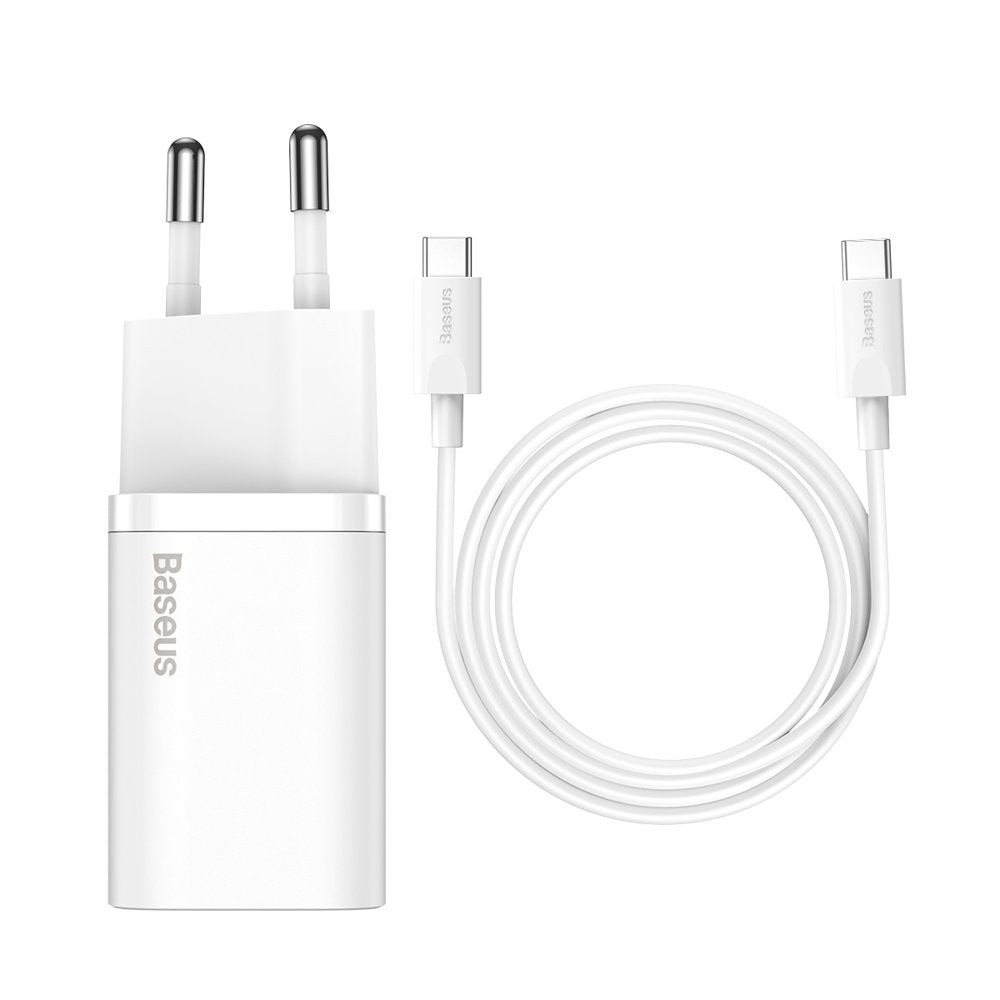 Baseus Super Si USB-C kábeles hálózati töltő, 25W, 3A, 1 x USB-C, fehér TZCCSUP-L02