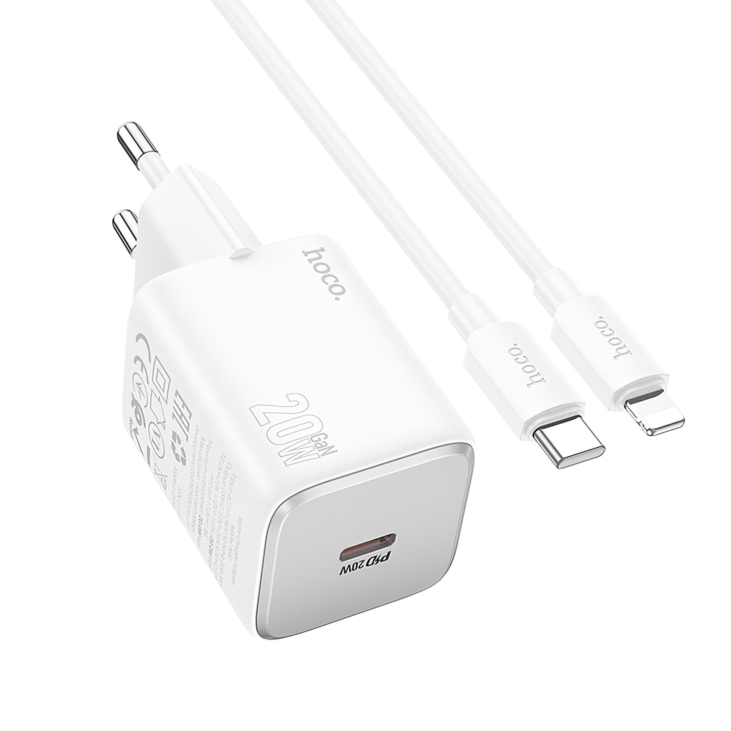 Hálózati töltő Lightning kábellel HOCO N40, 20W, 3A, 1 x USB-C, Fehér