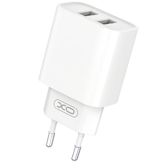 Hálózati töltő microUSB kábellel XO Design CE02C, 10,5W, 2,1A, 2 x USB-A, fehér