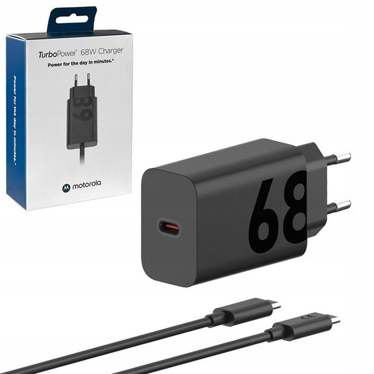 Hálózati töltő USB-C kábellel Motorola, 68W, 6,2A, 1 x USB-C, fekete PG38C06281