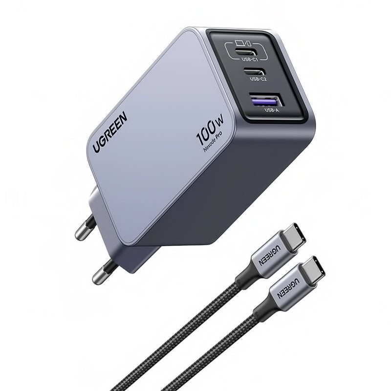 UGREEN X757 Nexode Pro USB-C Cable Network Charger UGREEN X757 Nexode Pro, 100W, 3A, 1 x USB-A - 2 x USB-C, Grey