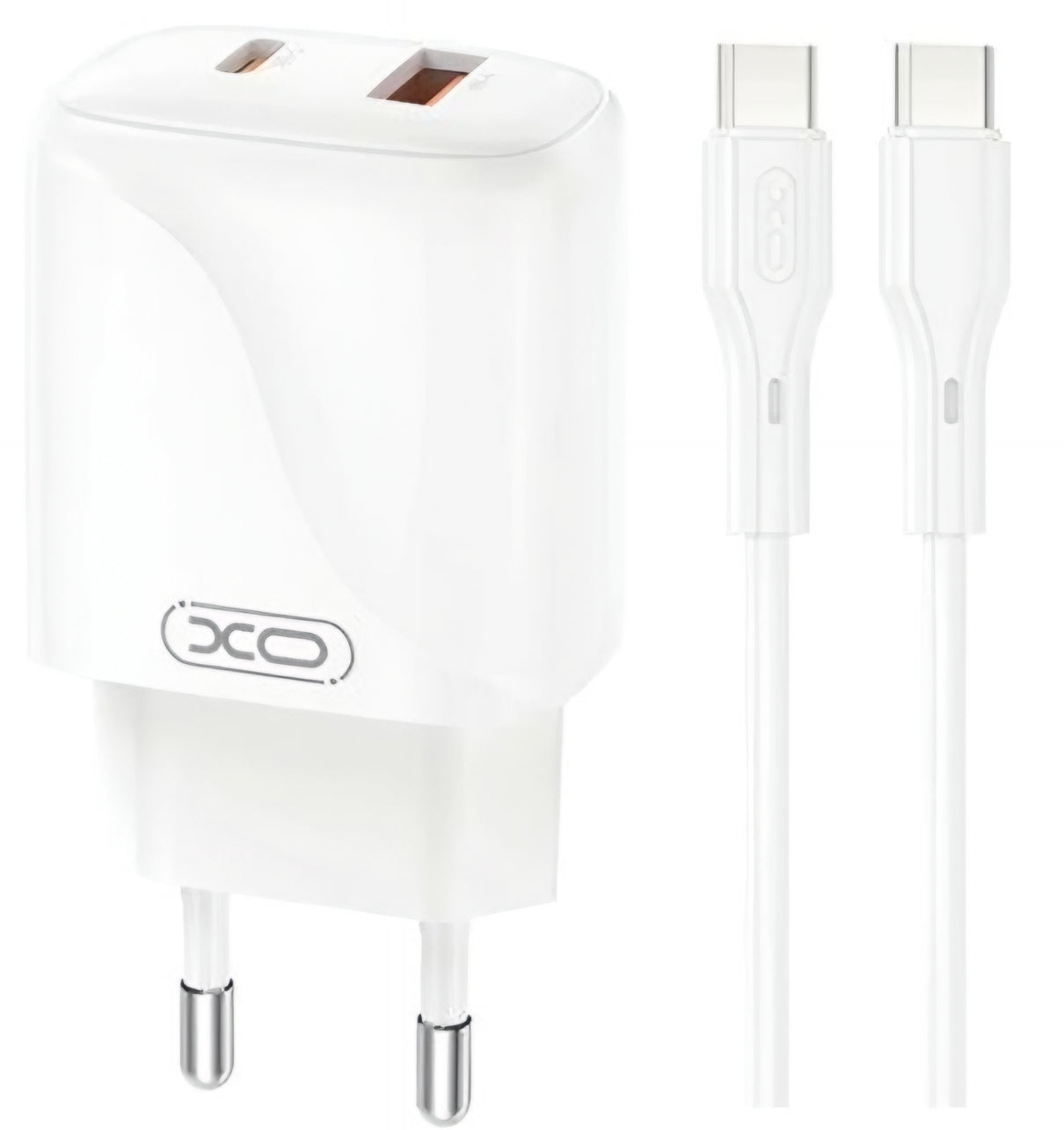 Hálózati töltő USB-C kábellel XO Design L158, 20W, 3A, 1 x USB-A - 1 x USB-C, Fehér