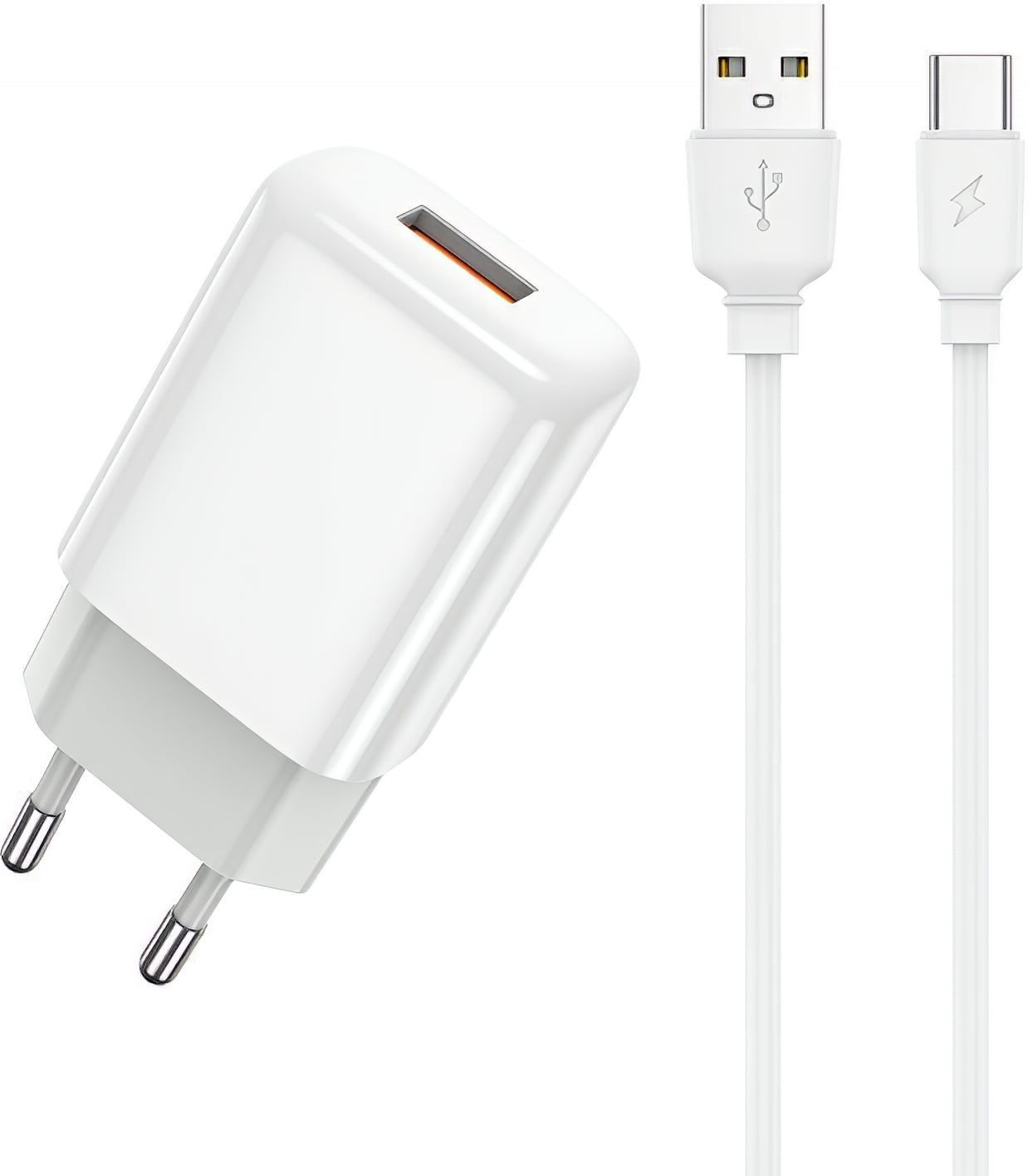 Hálózati töltő USB-C kábellel Prestico F9S, 12W, 2.4A, 1 x USB-A, Fehér