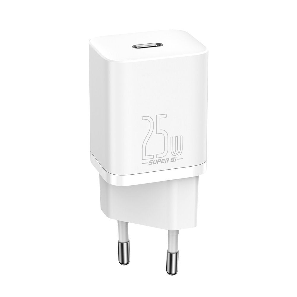 Baseus Super Si USB-C kábeles hálózati töltő, 25W, 3A, 1 x USB-C, fehér TZCCSUP-L02