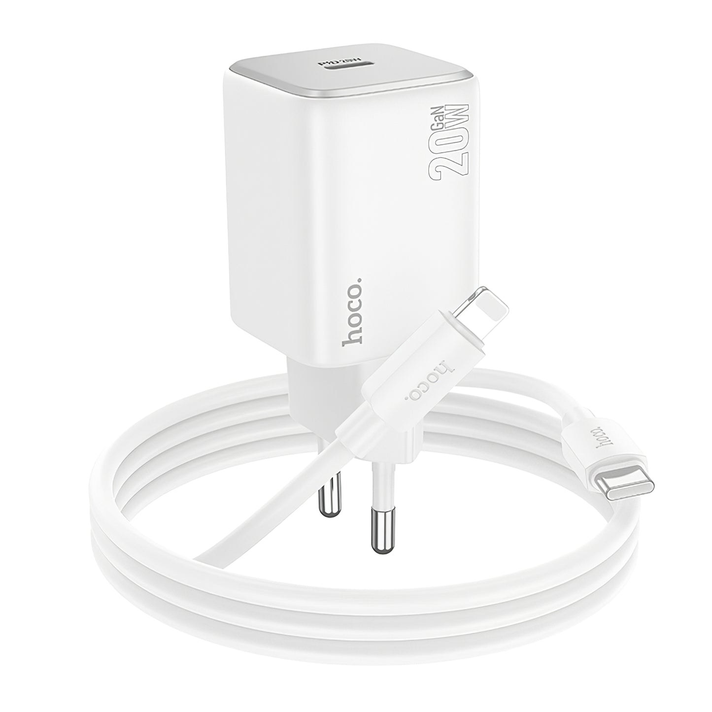 Hálózati töltő Lightning kábellel HOCO N40, 20W, 3A, 1 x USB-C, Fehér