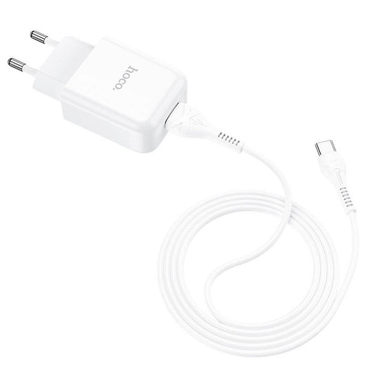 Hálózati töltő USB-C kábellel HOCO N2, 10W, 2A, 1 x USB-A, Fehér
