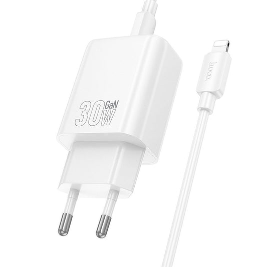 Hálózati töltő Lightning kábellel HOCO N62, 30W, 3A, 1 x USB-C, Fehér