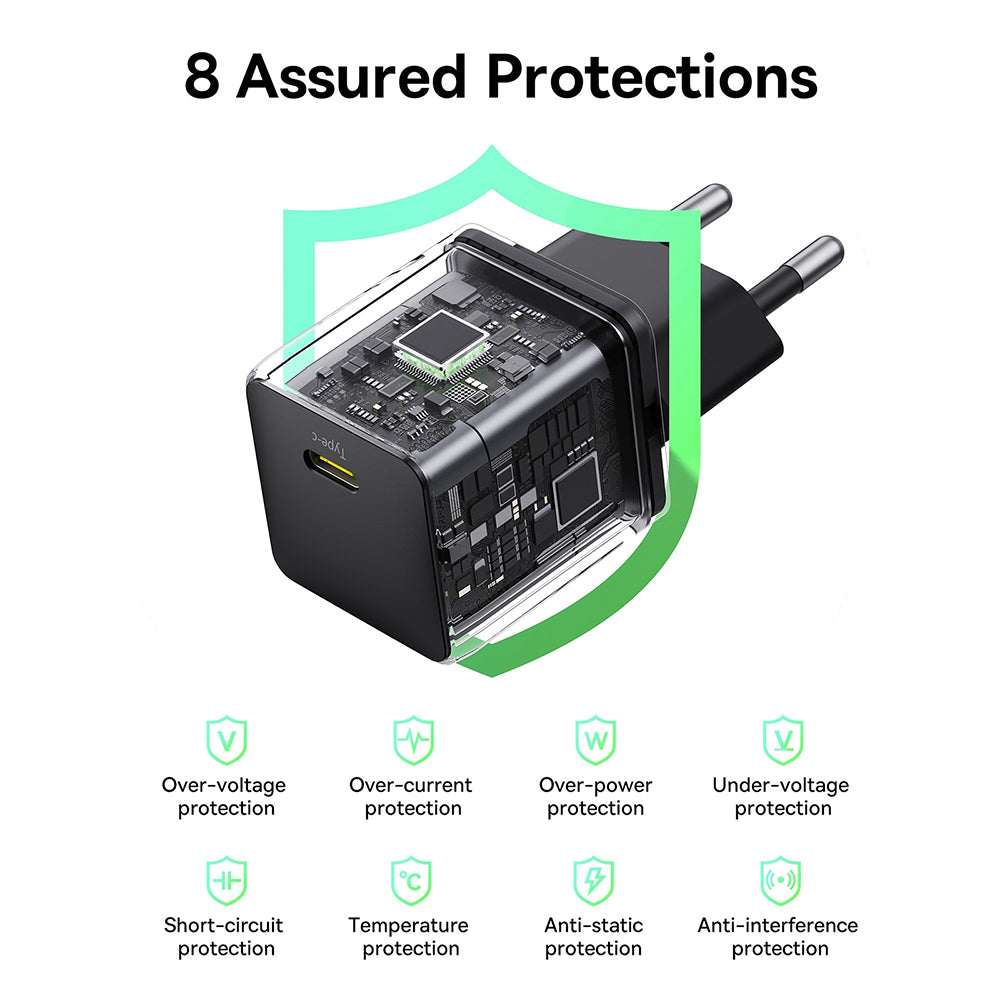 Baseus Palm USB-C hálózati töltő kábellel, 30W, 3A, 1 x USB-C, Fekete P10111605113-01