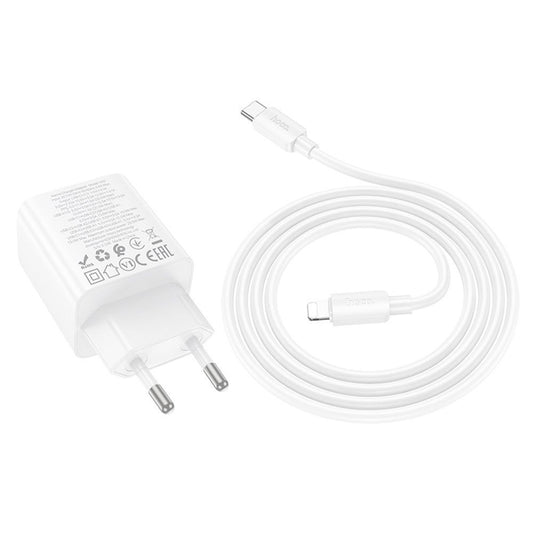 Hálózati töltő Lightning kábellel HOCO N56, 30W, 3A, 2 x USB-A - 2 x USB-C, Fehér