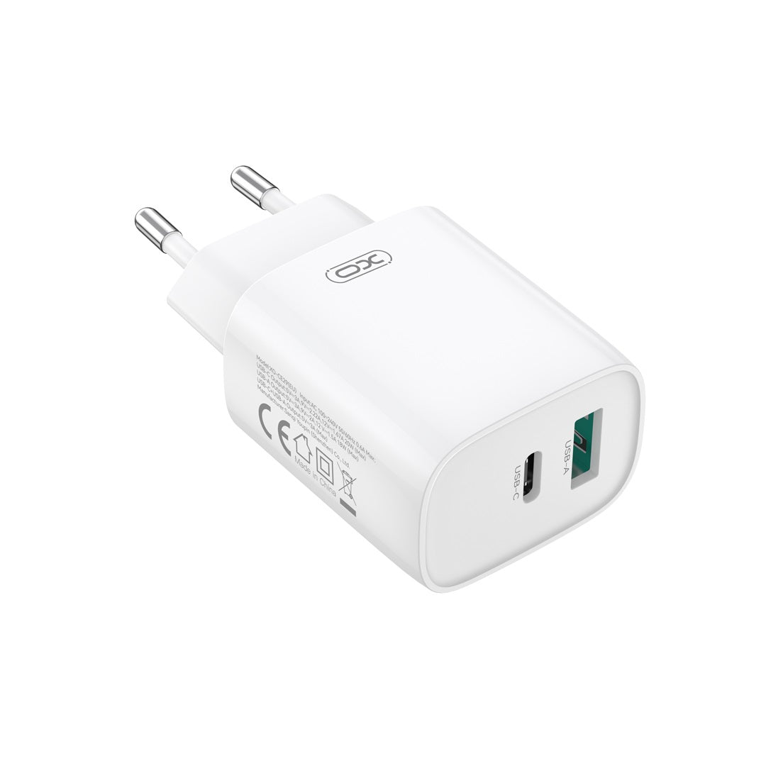 Hálózati töltő USB-C kábellel XO Design CE29, 20W, 3A, 1 x USB-A - 1 x USB-C, Fehér
