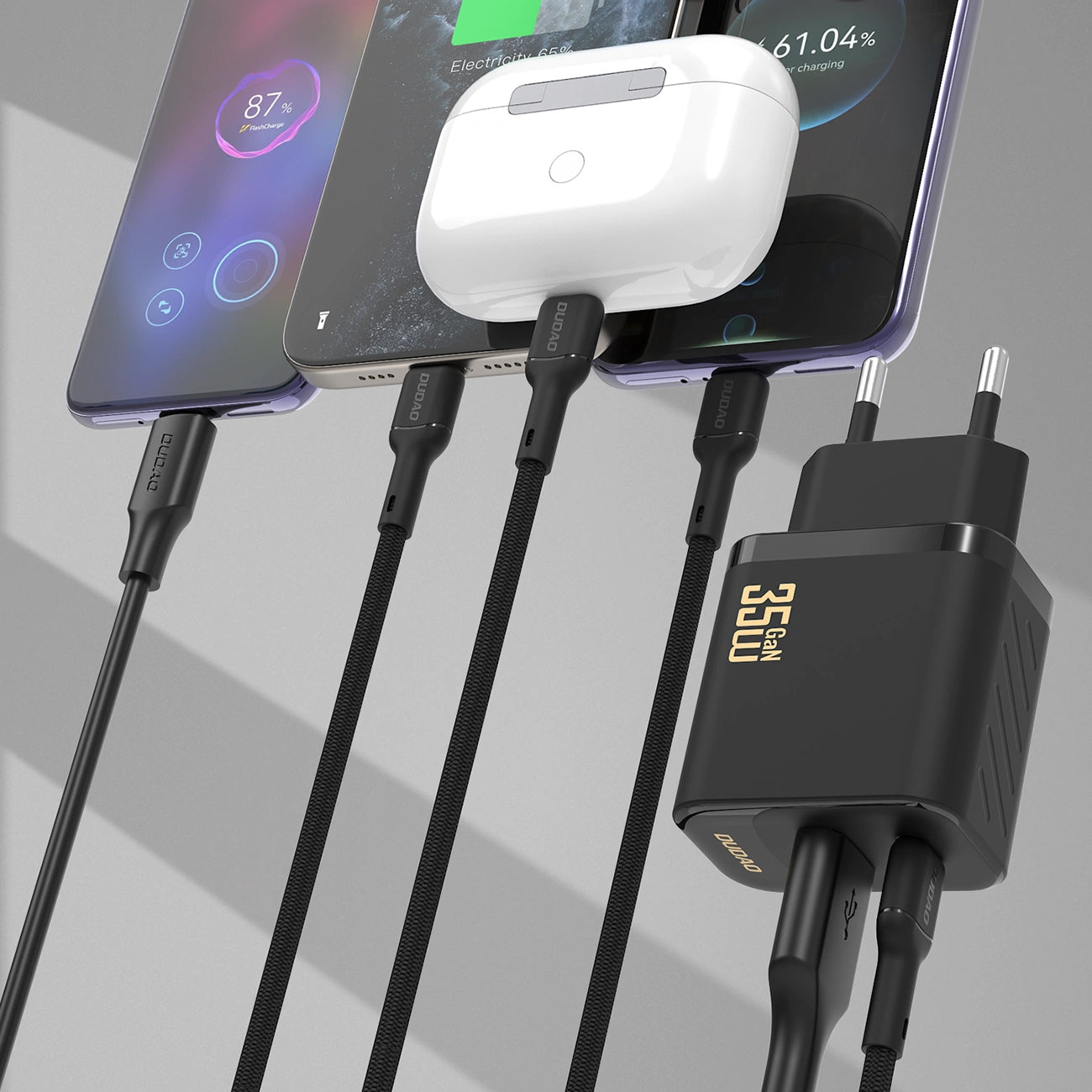 Hálózati töltő USB-C kábellel Dudao A27 Max, 35W, 1 x USB-A - 1 x USB-C, Fekete