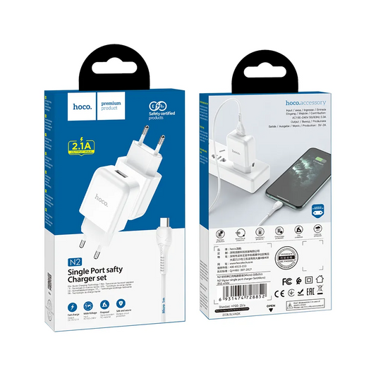 Hálózati töltő microUSB kábellel HOCO N3, 18W, 3A, 1 x USB-A, Fehér
