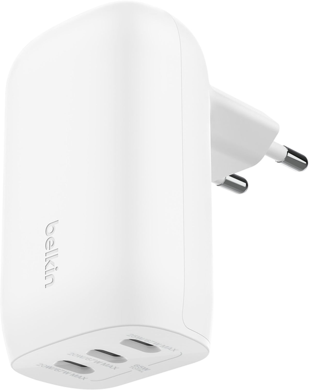Belkin BoostCharge hálózati töltő USB-C kábellel, 67W, 3A, 3 x USB-C, Fehér WCC002vf2MWH-B6