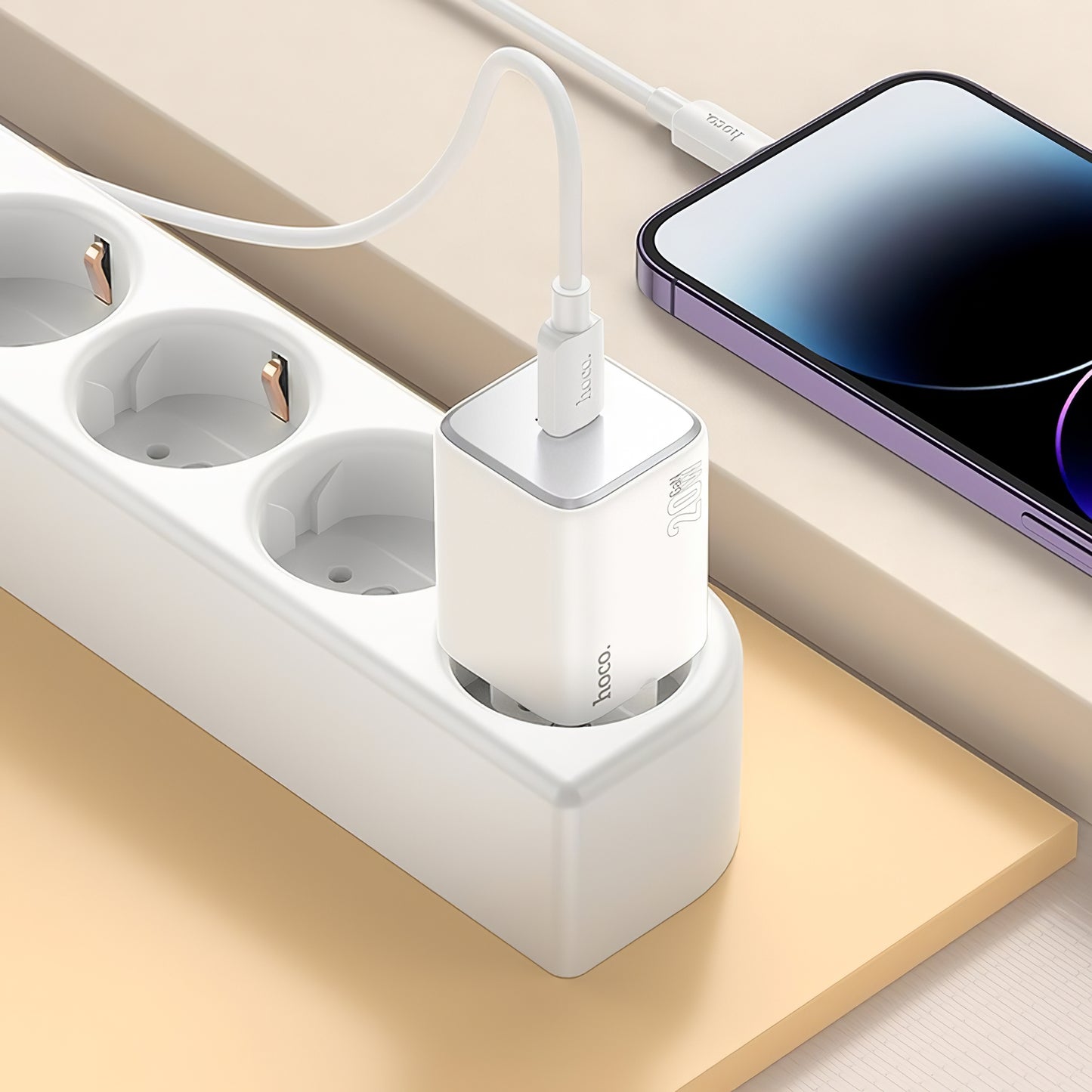 Hálózati töltő Lightning kábellel HOCO N40, 20W, 3A, 1 x USB-C, Fehér