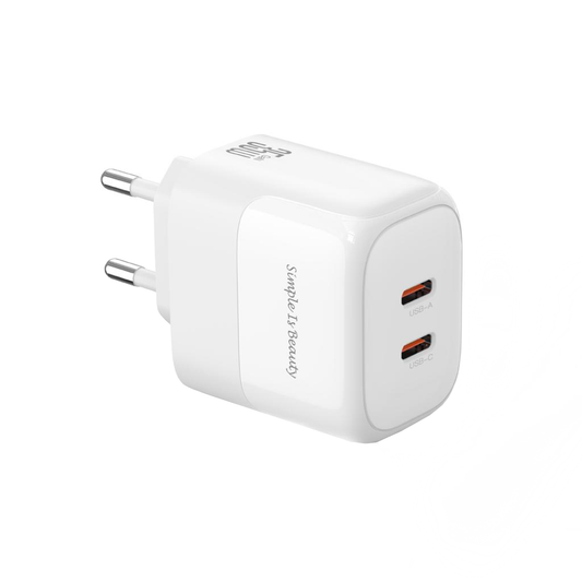 Hálózati töltő Lightning kábellel XO Design L140, 35W, 3A, 2 x USB-C, Fehér