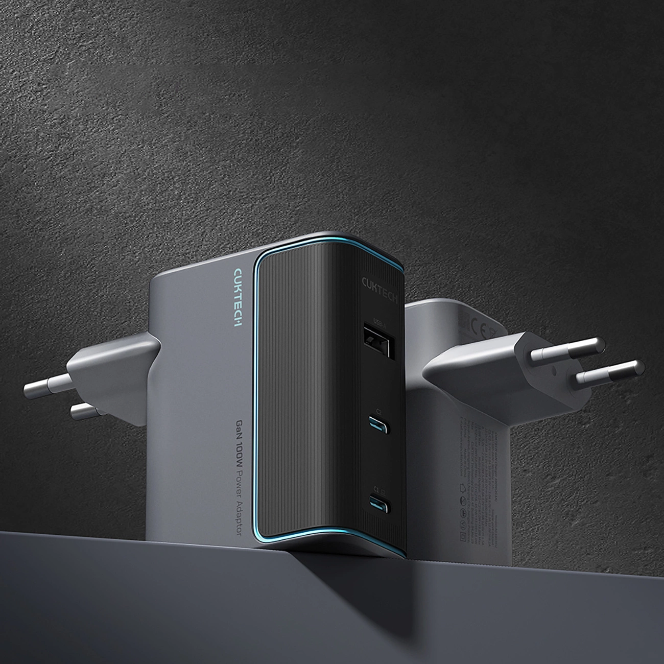 Hálózati töltő USB-C kábellel Cuktech, 100W, 5A, 1 x USB-A - 2 x USB-C, Szürke CUKAD1003EUG