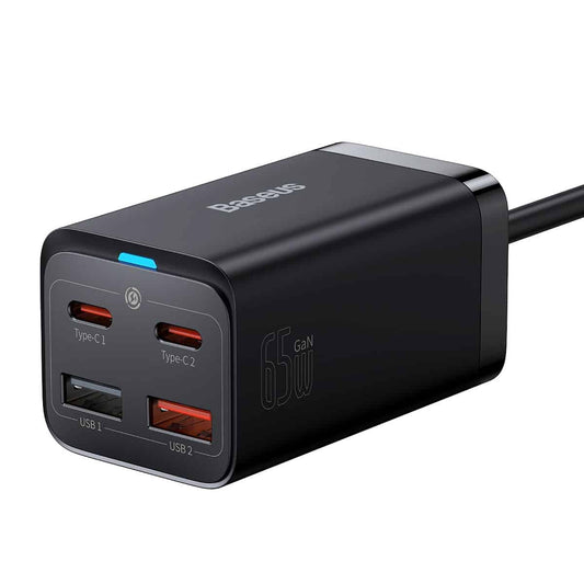 Baseus GaN3 Pro töltőállomás, 65W, 3A, 2 x USB-A - 2 x USB-C, fekete CCGP0401010101
