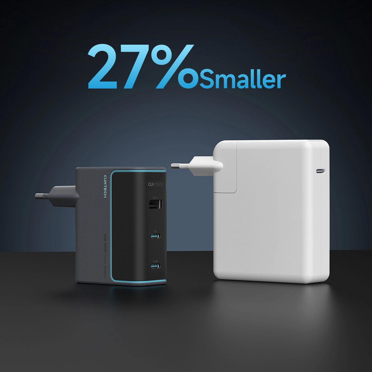 Hálózati töltő USB-C kábellel Cuktech, 100W, 5A, 1 x USB-A - 2 x USB-C, Szürke CUKAD1003EUG