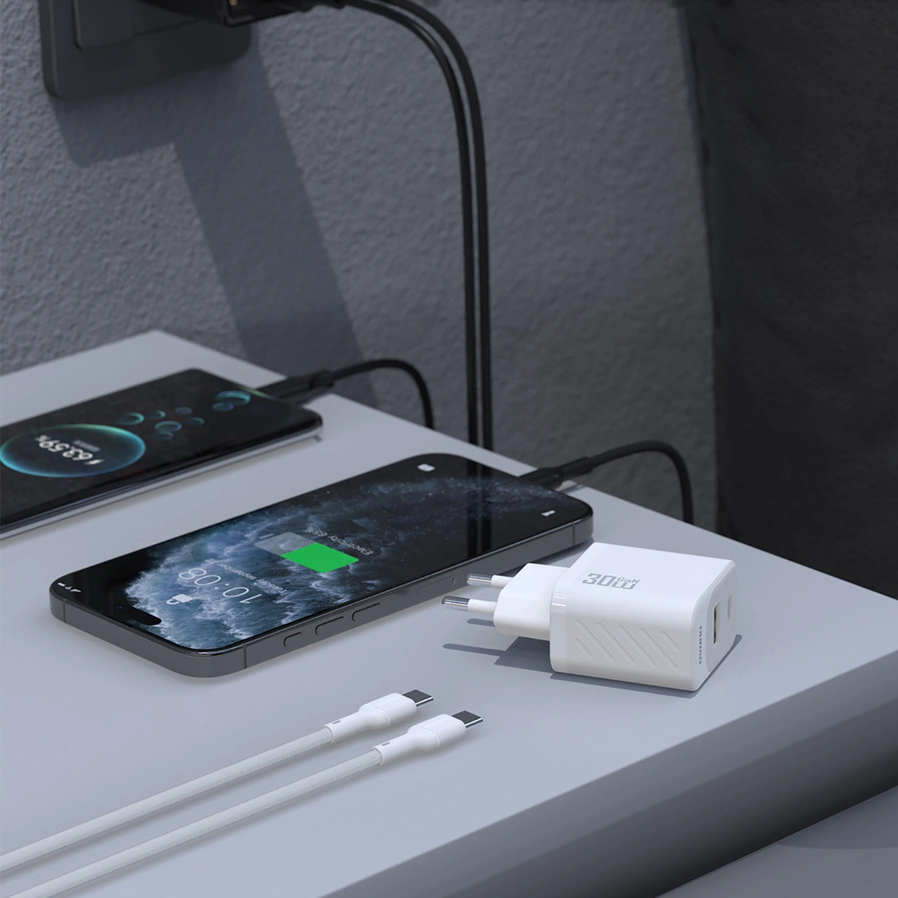 Hálózati töltő USB-C kábellel Dudao A27TCEU, 30W, 1 x USB-A - 1 x USB-C, Fehér