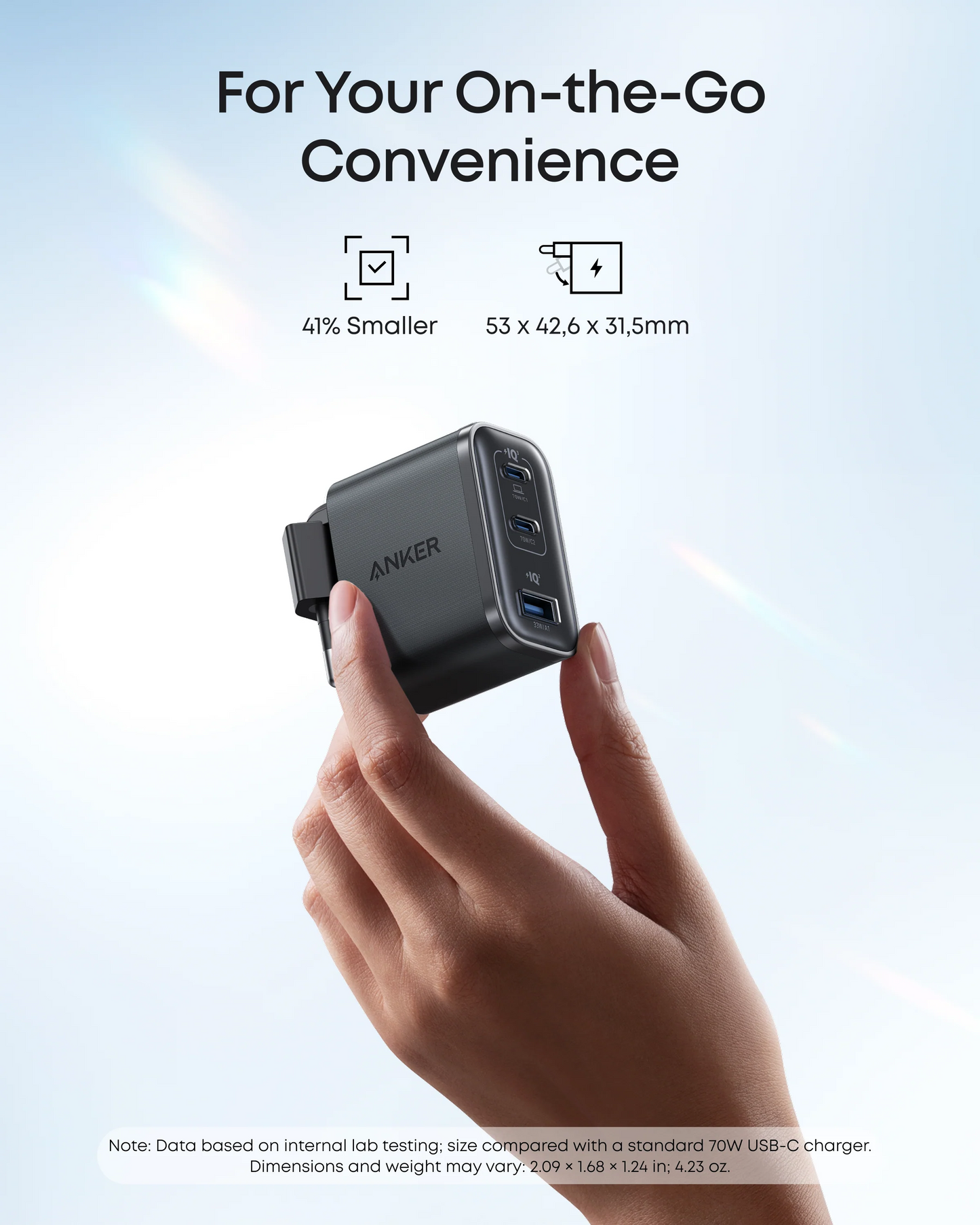 Anker Nano USB-C hálózati töltő kábellel, 70W, 3.5A, 1 x USB-A - 2 x USB-C, Szürke B121A311