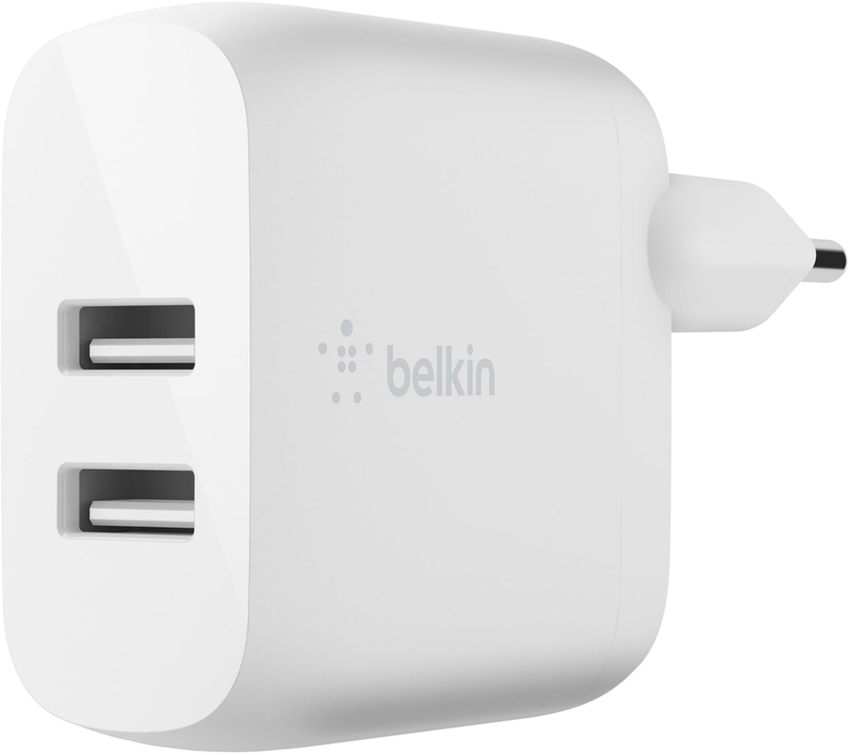 Belkin BoostCharge Dual USB-C kábeles hálózati töltő, 24W, 2.4A, 2 x USB-A, Fehér WCE001vf1MWH