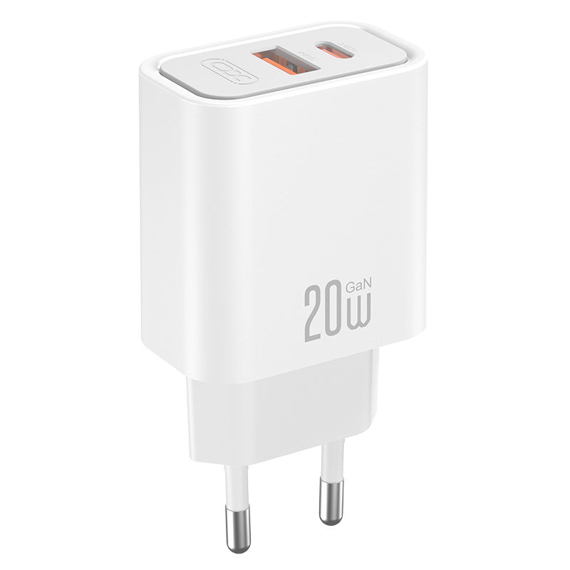 XO Design CE40 USB-C kábeles hálózati töltő, 20W, 3A, 1 x USB-A - 1 x USB-C, Fehér