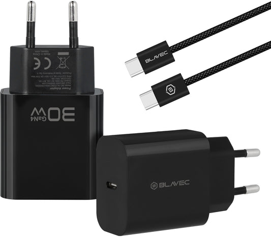 Blavec BC-14 USB-C hálózati töltő kábellel, 30 W, 3 A, 1 × USB-C, fekete