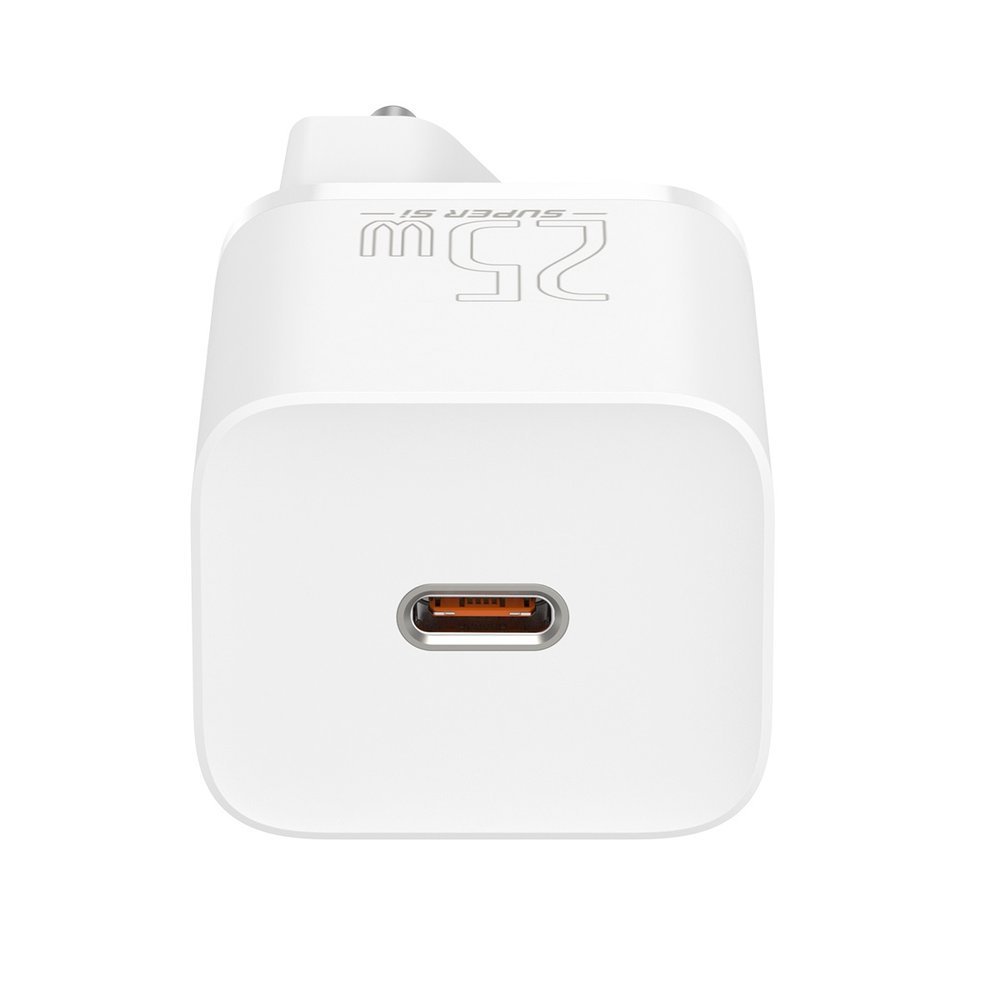 Baseus Super Si USB-C kábeles hálózati töltő, 25W, 3A, 1 x USB-C, fehér TZCCSUP-L02