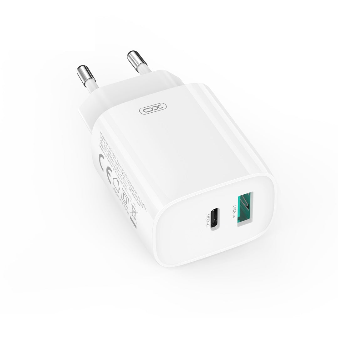 Hálózati töltő USB-C kábellel XO Design CE29, 20W, 3A, 1 x USB-A - 1 x USB-C, Fehér