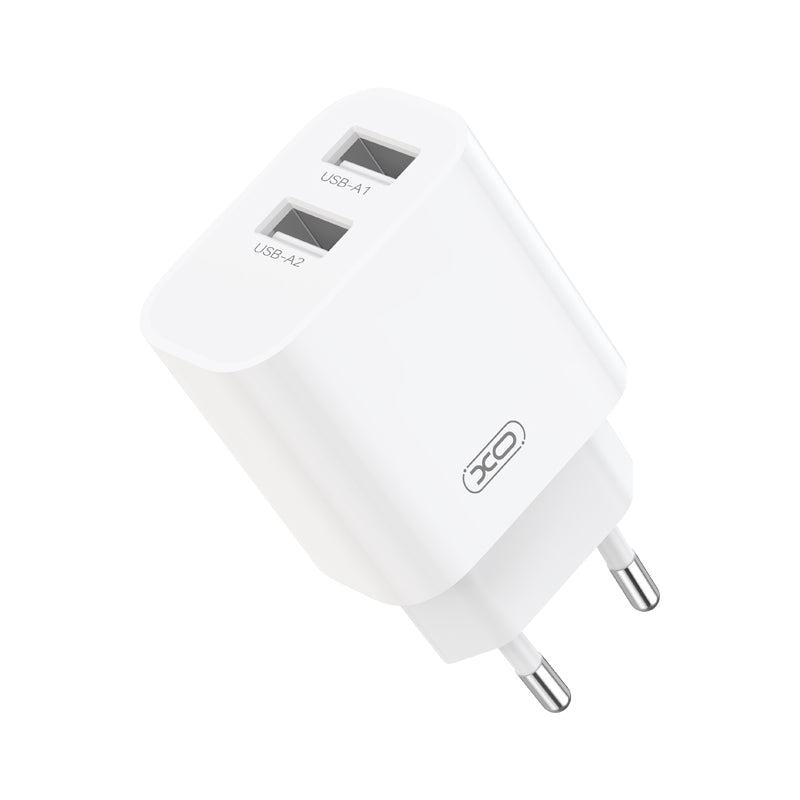 XO Design CE55 hálózati töltő Lightning-kábellel, 12 W, 2,4 A, 2 × USB-A, fehér