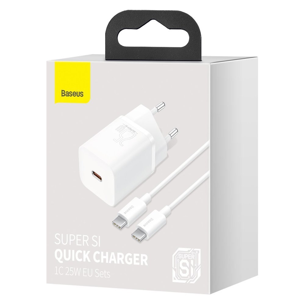 Baseus Super Si USB-C kábeles hálózati töltő, 25W, 3A, 1 x USB-C, fehér TZCCSUP-L02