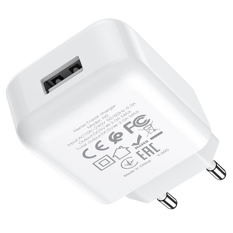 HOCO N2 Lightning kábel hálózati töltő, 10W, 2A, 1 x USB-A, Fehér