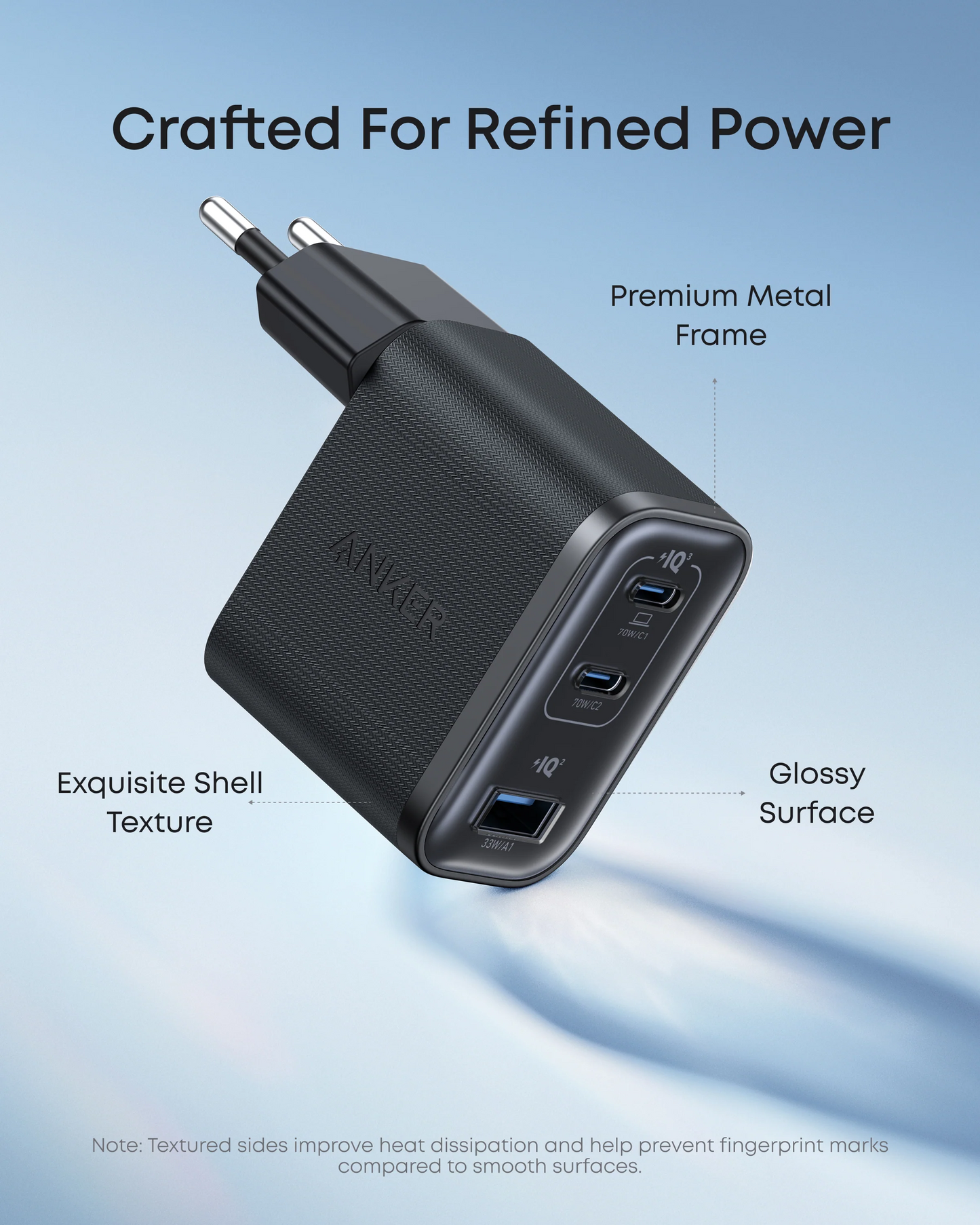 Anker Nano USB-C hálózati töltő kábellel, 70W, 3.5A, 1 x USB-A - 2 x USB-C, Szürke B121A311