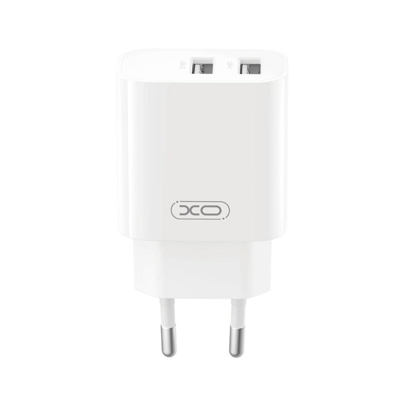 XO Design CE55 hálózati töltő Lightning-kábellel, 12 W, 2,4 A, 2 × USB-A, fehér