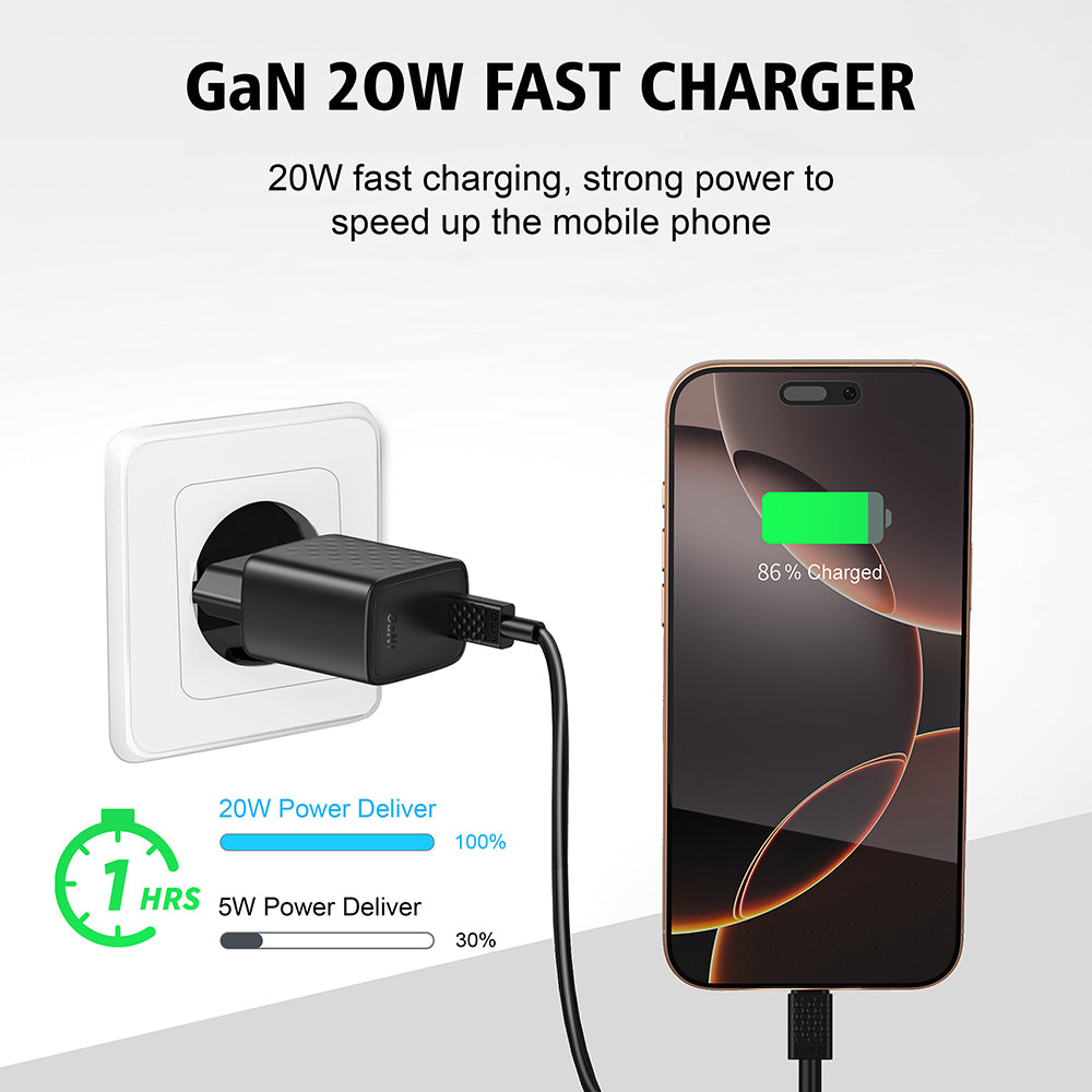 Hálózati töltő Lightning kábellel Lito LC13L, 20W, 3A, 1 x USB-C, Fekete