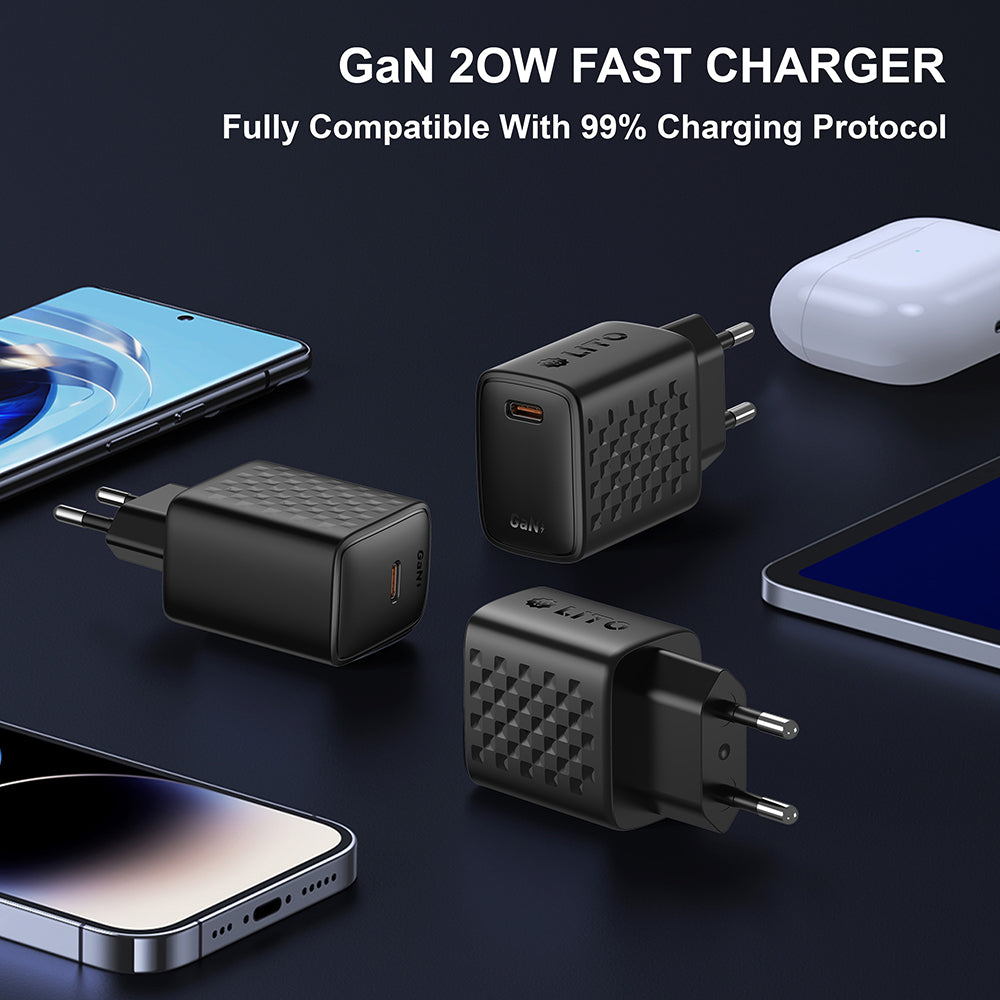 Hálózati töltő Lightning kábellel Lito LC13L, 20W, 3A, 1 x USB-C, Fekete