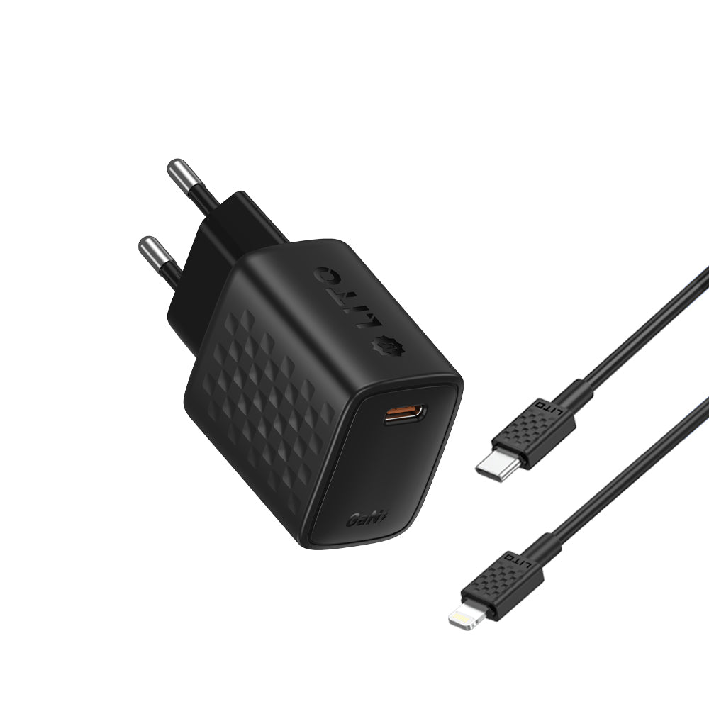 Hálózati töltő Lightning kábellel Lito LC17L, 30W, 3A, 1 x USB-C, Fekete