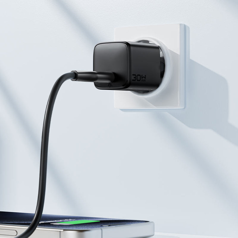 Hálózati töltő USB-C kábellel Acefast A118, 30W, 3A, 1 x USB-C, Fekete
