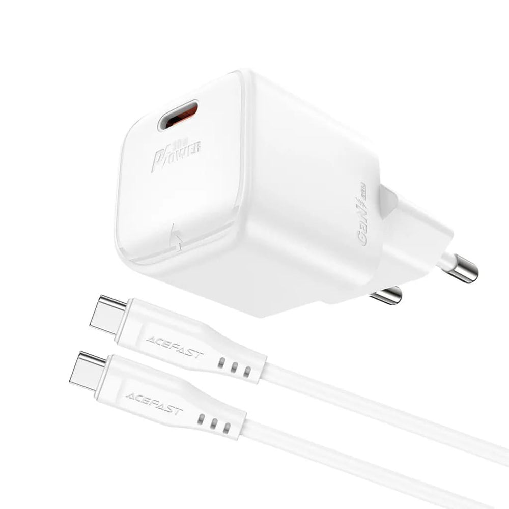 Hálózati töltő USB-C kábellel Acefast A77, 30W, 3A, 1 x USB-C, Fehér