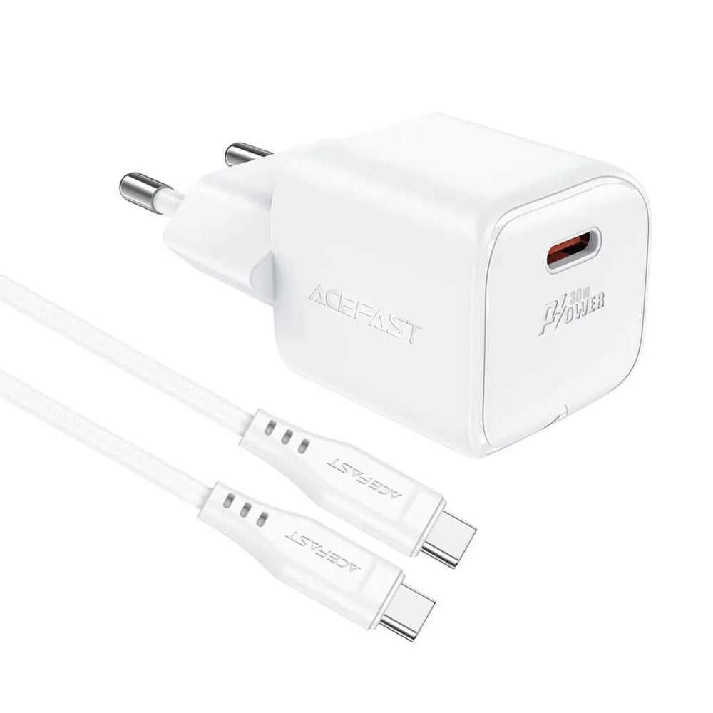 Hálózati töltő USB-C kábellel Acefast A77, 30W, 3A, 1 x USB-C, Fehér