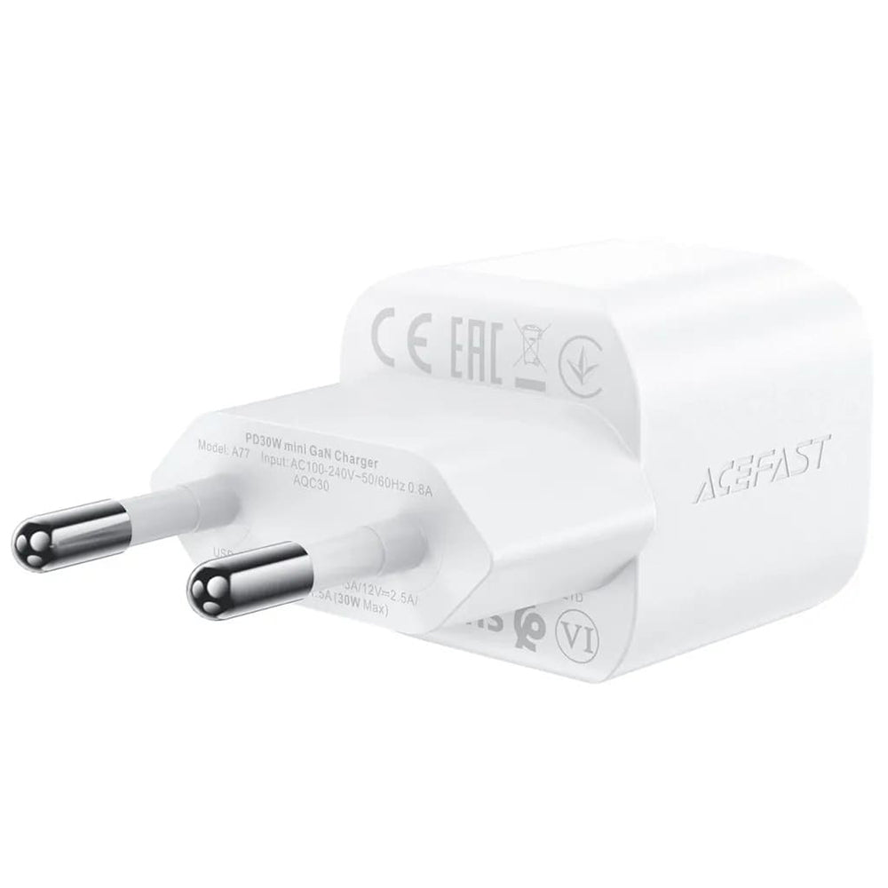 Hálózati töltő USB-C kábellel Acefast A77, 30W, 3A, 1 x USB-C, Fehér