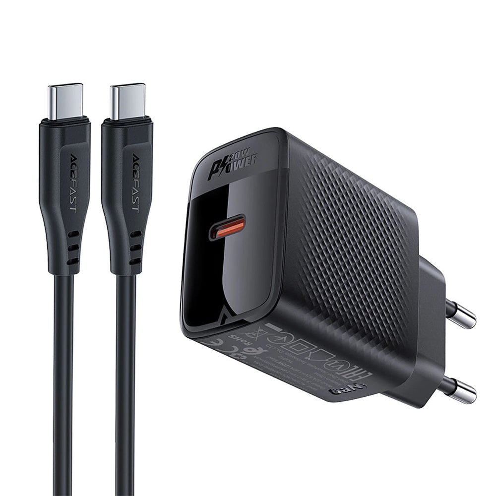 Hálózati töltő USB-C kábellel Acefast A82, 20W, 3A, 1 x USB-C, Fekete