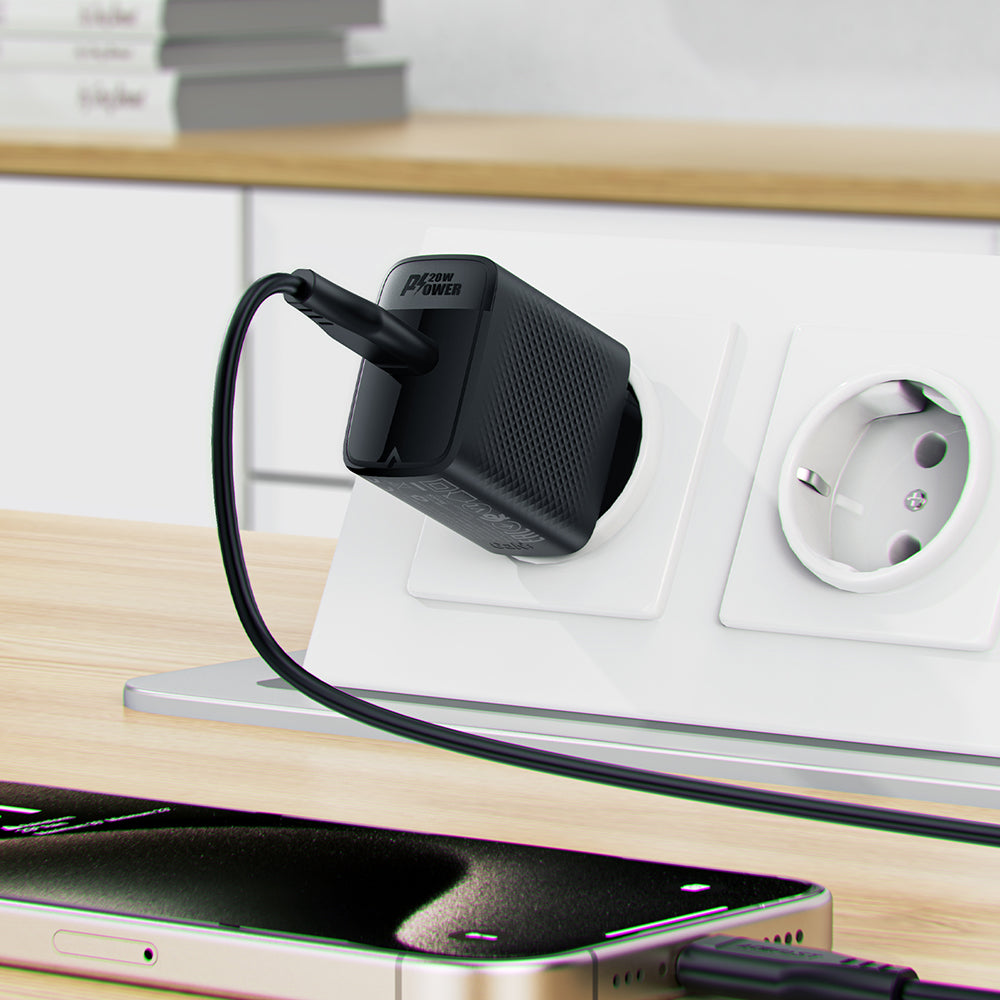 Hálózati töltő USB-C kábellel Acefast A82, 20W, 3A, 1 x USB-C, Fekete