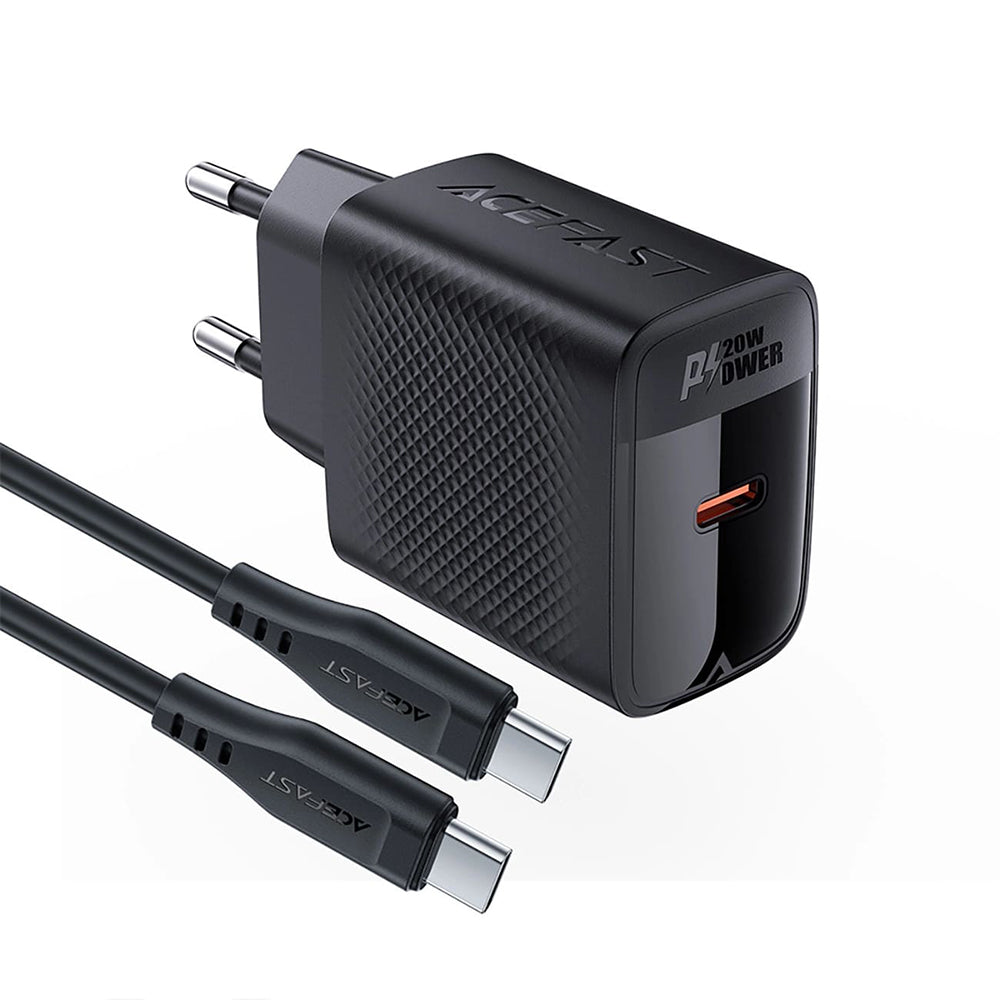 Hálózati töltő USB-C kábellel Acefast A82, 20W, 3A, 1 x USB-C, Fekete