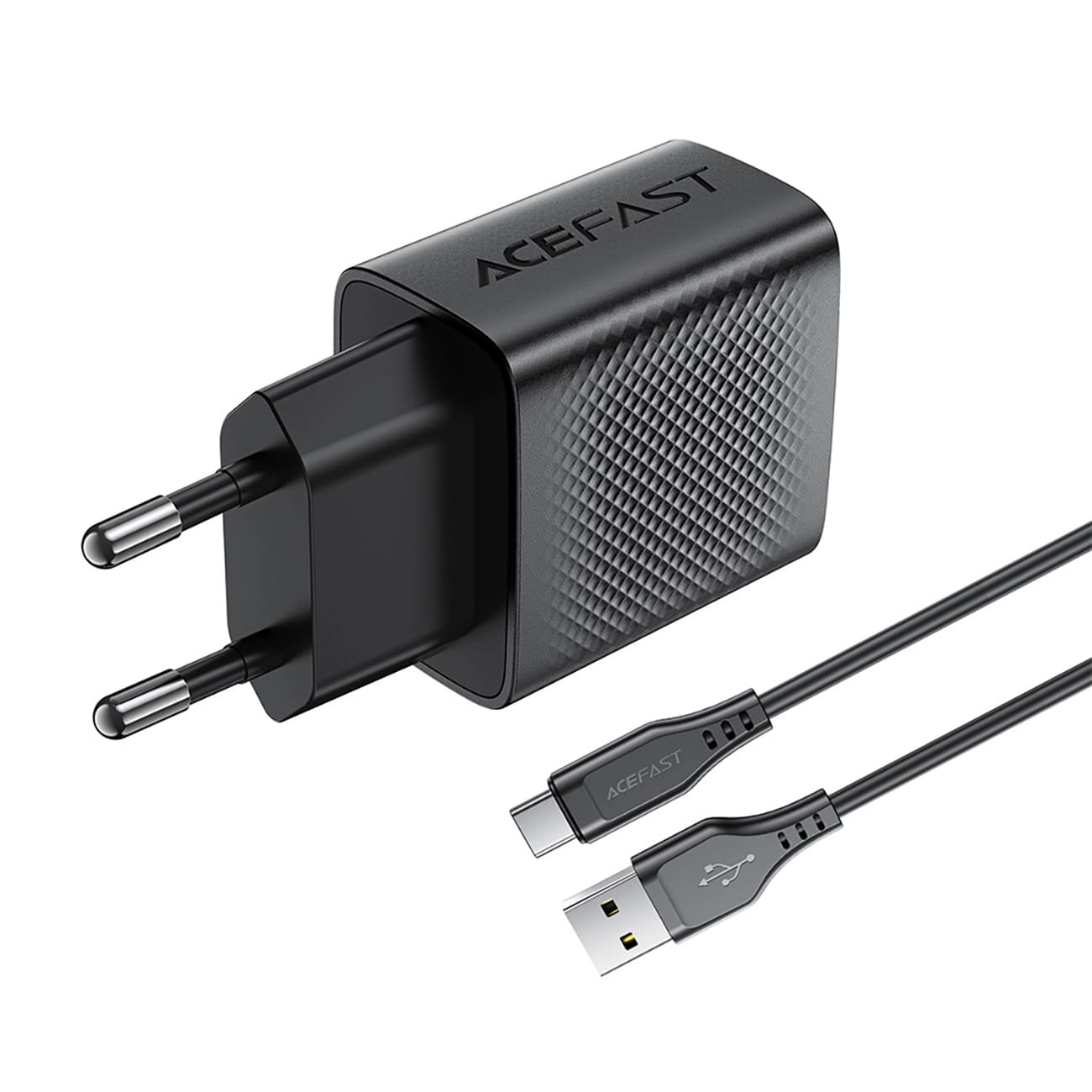Hálózati töltő USB-C kábellel Acefast A90, 18W, 3A, 1 x USB-A, Fekete